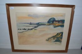 Continental school, study of an Estuary scene, watercolour, indistinctly signed possibly Halzwig and