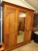 Late Victorian light oak wardrobe with central mirror