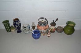 Mixed lot of ceramics to include a Doulton vase (a/f), small oil lamp, biscuit barrel, various vases