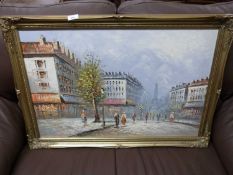 Contemporary continental school study of a Parisien street scene, oil on canvas, gilt framed