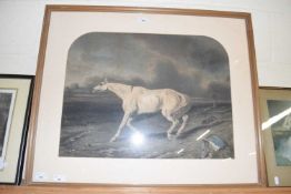 19th Century coloured engraving, Warhorse, framed and glazed