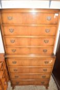 Reproduction eight drawer chest on chest with short cabriole legs