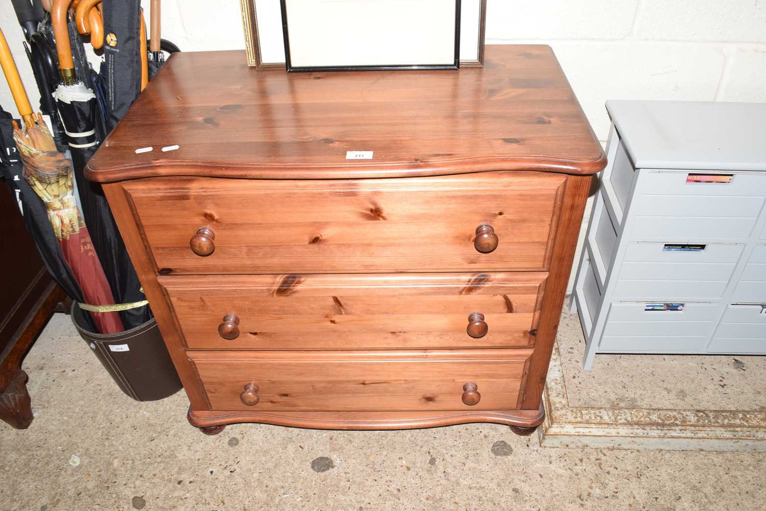 Modern pine three drawer chest