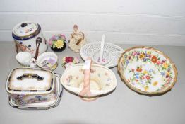 Mixed Lot: Various assorted ceramics to include cheese dish, biscuit barrel, various porcelain model