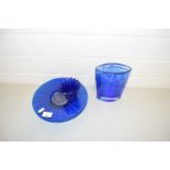 Mixed Lot: Blue Art Glass wares comprising flower vase, an oval vase and one other (3)