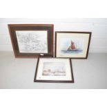 Mixed Lot: Tony Bryant study of Excelsior on Calm Seas, a further coloured print, Broadland scene