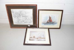 Mixed Lot: Tony Bryant study of Excelsior on Calm Seas, a further coloured print, Broadland scene
