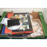 Box of mixed items to include seashells, jigsaws etc