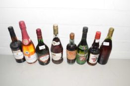 Eight various bottles of strawberry liqueur, Harveys Bristol Cream, Napoleon French Brandy etc