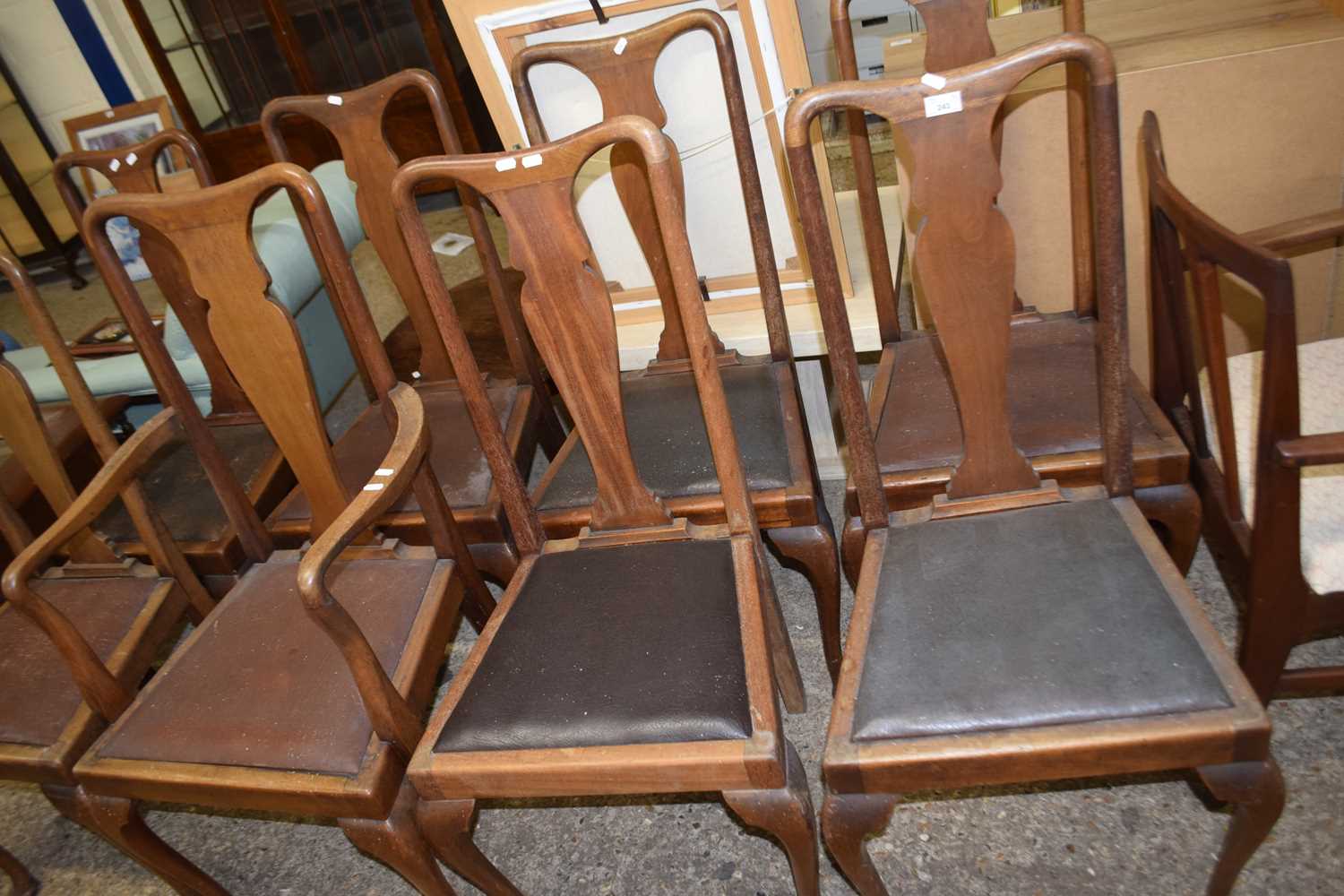 Set of eight early 20th Century Queen Anne style dining chairs