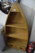 Modern light oak boat shaped bookcase cabinet with cupboard base