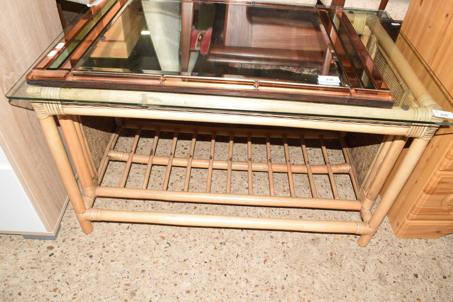 Bamboo framed glass top coffee table