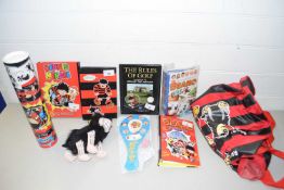 Mixed Lot: Various Dennis the Menace items to include various files, Gnasher toy, Bash bat,