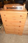 Modern pine five drawer chest