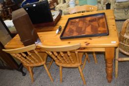 Modern pine kitchen table and four chairs, 152cm wide