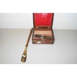Small 19th Century mahogany and brass bound box together with a shoe horn