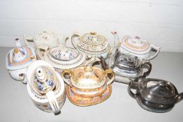 Group of 19th Century teapots to include New Hall, Ridgway, a Ridgway sugar basin, further silver