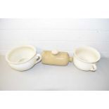 Two chamber pots and a stoneware hot water bottle