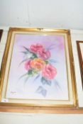 Contemporary school study of flowers, oil on canvas with glitter highlights, gilt framed