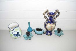 Mixed Lot: Various ceramics to include double handled vase, candlesticks etc