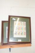 Two framed sheets of Coronation Street stamps