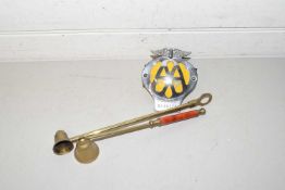 Mixed Lot: A vintage AA car badge and two candle snuffers