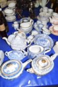 Collection of 19th Century blue transfer printed tea wares to include Minton Willow Pattern