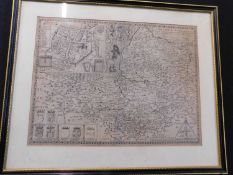 JOHN SPEED: SOMERSETSHIRE ENGRAVED MAPS [1611], approx 380 x 510 mm, framed and glazed