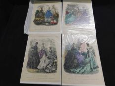 4 large Victorian coloured litho fashion prints, ex The Young Ladies Journal, 1869, paper size