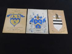 A packet of three vintage pen ink and watercolour armorials on card of Peter Page in Saxthorpe
