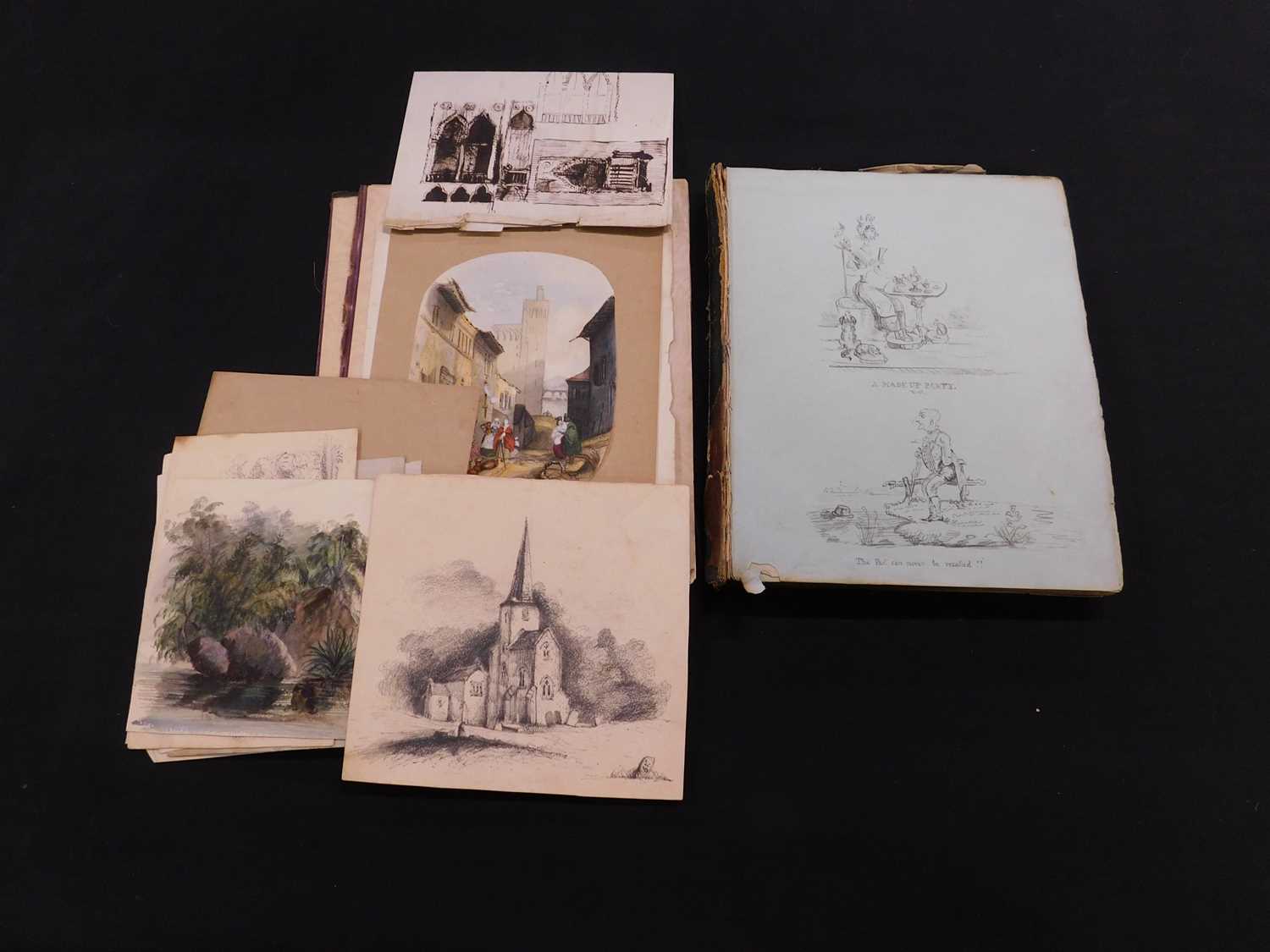 An early Victorian common place album containing assorted mainly pencil and watercolour drawings and - Image 2 of 4