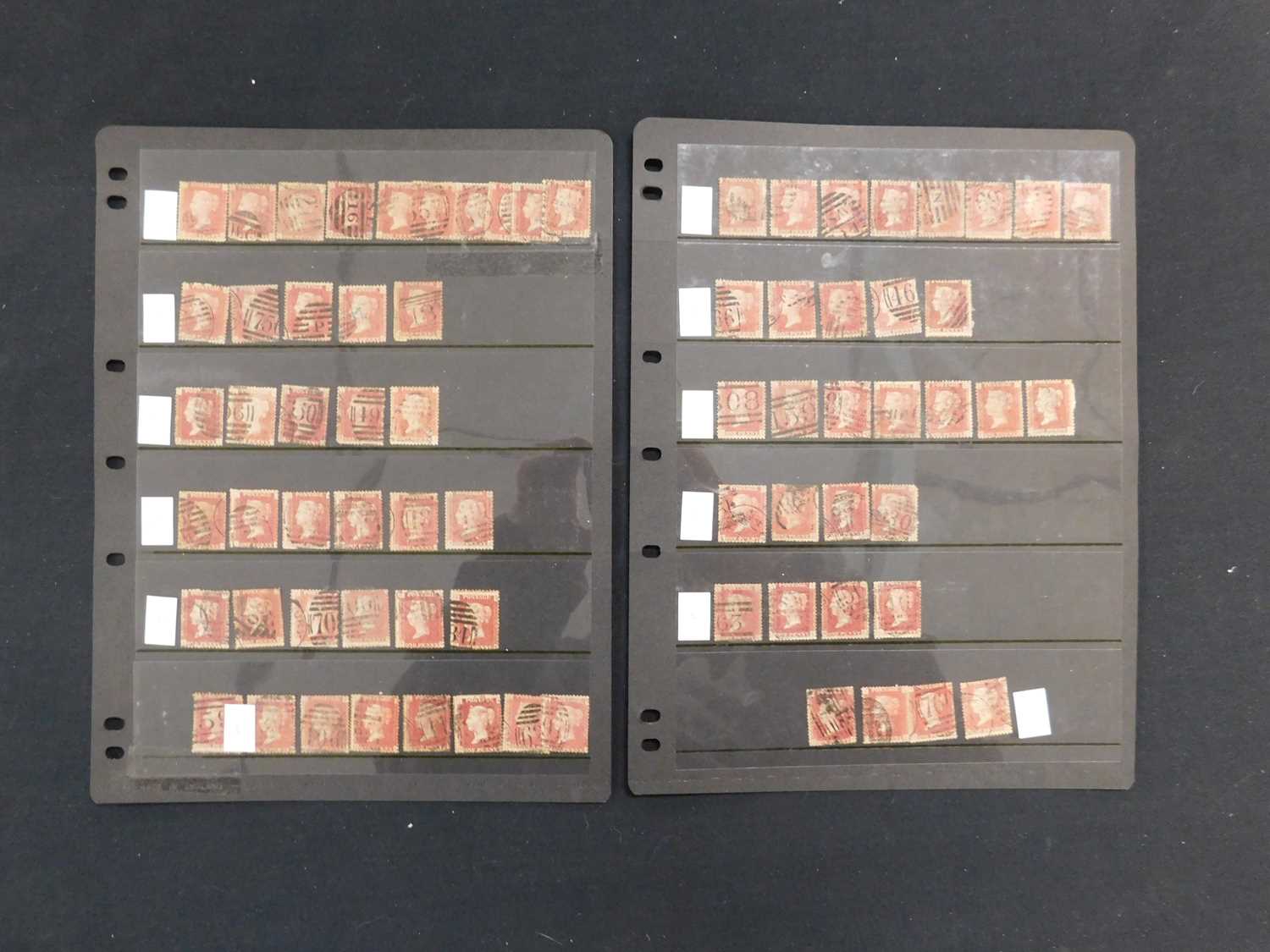GB collection of 1858-79 penny red plate numbers on 2 Hagner stock cards