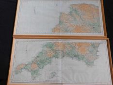 DEVONSHIRE AND CORNWALL: 2 coloured litho maps from the Ordnance Survey circa 1920, folio's 19 and