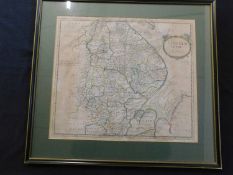 ROBERT MORDEN: LINCOLNSHIRE, engraved part hand coloured map [1695], approx 360 x 410 mm, framed and
