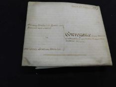 Packet 1837 multi page vellum indenture with hand coloured plan for sale of land in Hickling,