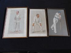 4 framed and glazed Vanity Fair coloured litho cricket caricatures 'Yorkshire', 'Plum', 'Monkey' and