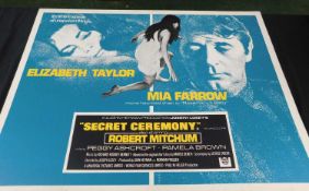 SECRET CEREMONY, coloured film poster starring Elizabeth Taylor, Mia Farrow and Robert Mitchum, laid