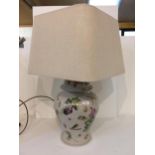 Decorative "India Jane" China lamp and plain rectangular shade, decorated butterflies and flowers,