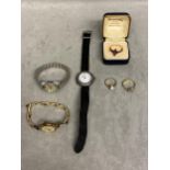 18ct gold and silver ring, amethyst, and Ladies 9ct watch 15g, and silver converted pocket watch,