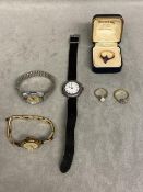 18ct gold and silver ring, amethyst, and Ladies 9ct watch 15g, and silver converted pocket watch,