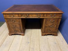 Large oak partners desk, with tooled leather top, 151 w X 91 cm deep; condition - good purchased