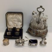 Victorian sterling silver condiment set and cased set of sterling silver 4 napkin rings,