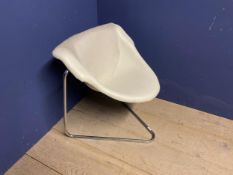 Mid Century (20th) Contemporary polished chrome and white part long hair hide upholstered easy chair