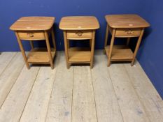 A pair and one other, Ercol bedside tables with drawer , 45cm wide x 50cm x 65cm High