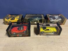 5 model cars boxed, to include Maisto, Special Edition Lamborghini Diablo (1990) ; Burago, Porsche