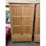 Contemporary light oak style 2 door wardrobe, 193H x 105W x 62Dcm