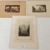 3 unframed prints of Oxford : St Clemments Church, The Radcliffe Infirmary and the Radcliffe