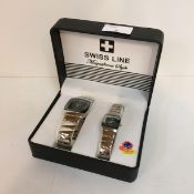 2 Modern watches in original box, "Swiss Line", as found