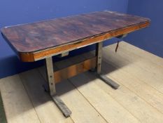 Mid century statement desk, with chrome metal base, and rosewood top with glass, 130cm Long x 65 wi