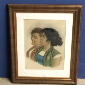 After Vittorio Marusso (1867-?), possibly a watercolour, portrait two Italian ladies, 43x31cm,